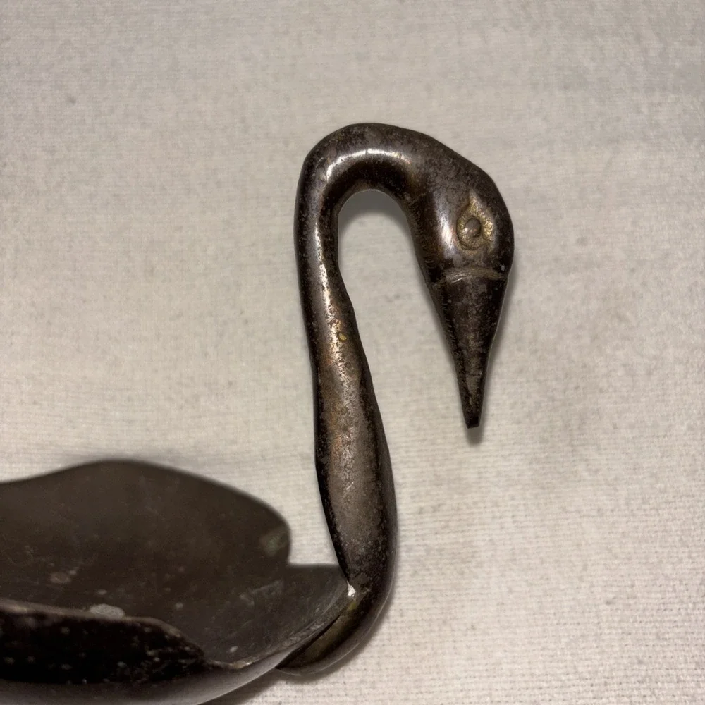 Vintage Brass Swan Trinket Soap Dish Bowl  Figurine‎ 5.5